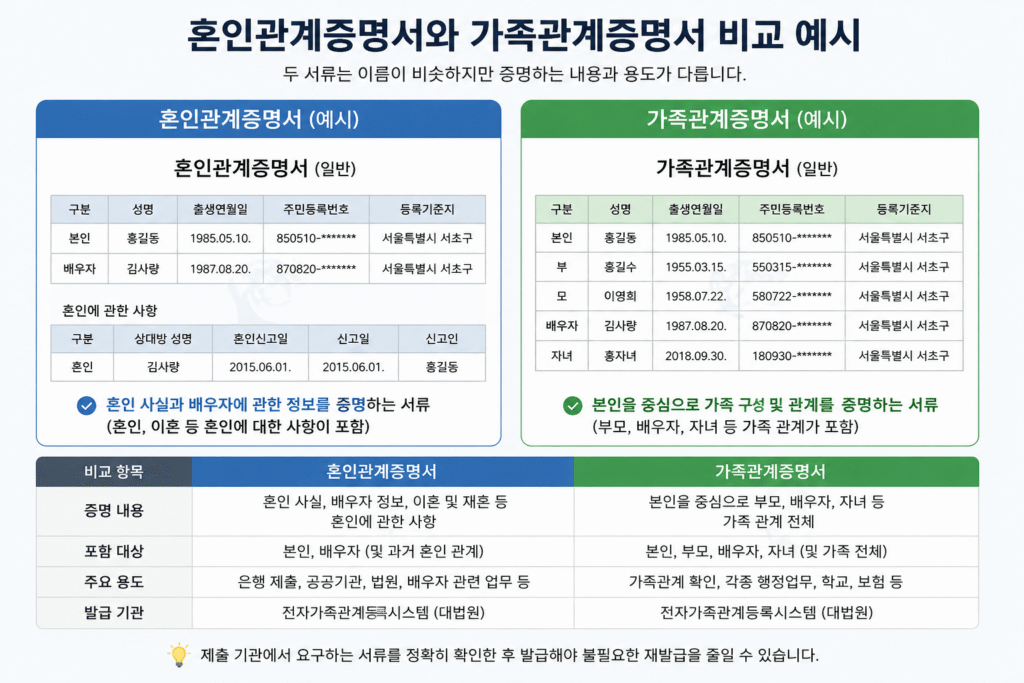혼인관계증명서와 가족관계증명서 차이