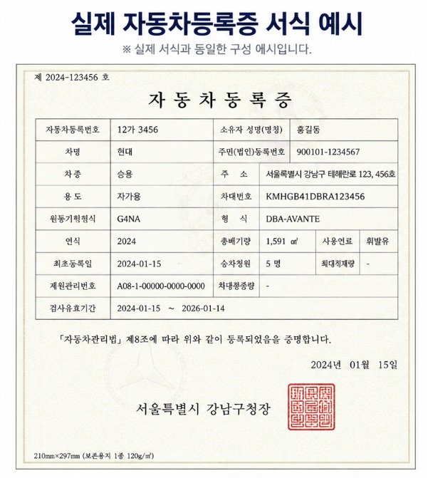 자동차등록증 재발급 예시 서식