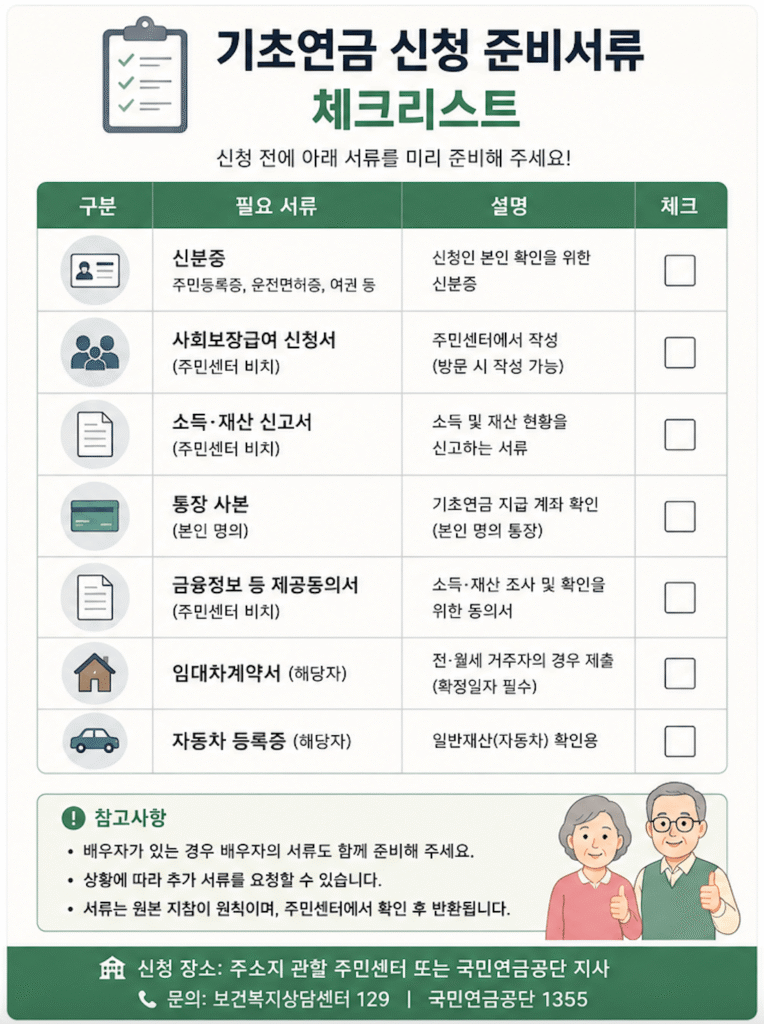 기초연금 신청 준비서류 체크리스트